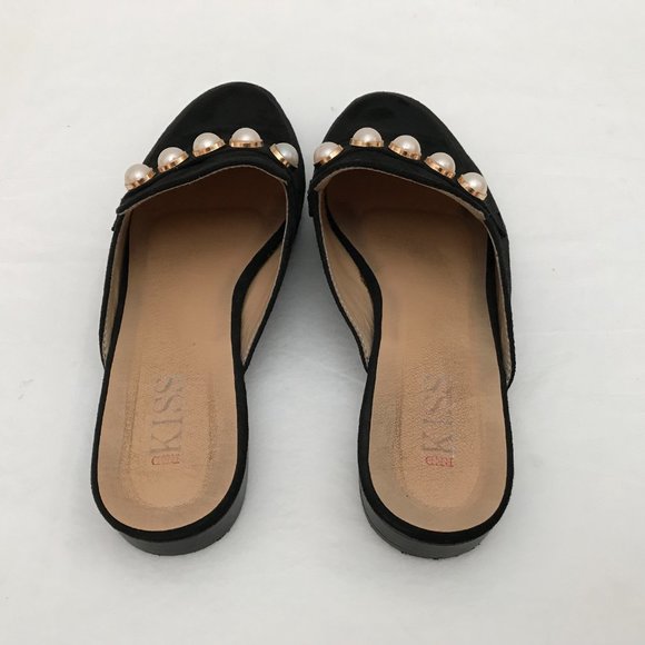 RED KISS Women's Velvet Pearl Strap Slip on  slide loafer Shoes - Picture 2 of 7